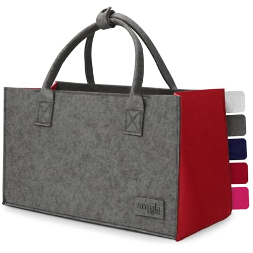 smøla Filztasche - Einkaufstasche faltbar I Innenfach mit Reißverschluss I Tragetasche Henkeltasche Markttasche, Filz Tasche Shopping-Bag I Anthrazit & Weinrot von smøla