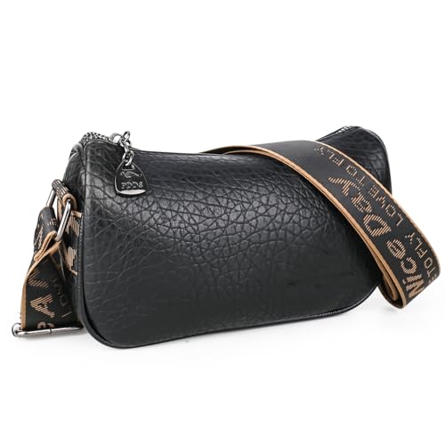 smtfcty Crossbody Bag Damen Leder, Umhängetasche Umhängetasche mit Breitem Gurt Reißverschluss und Abnehmbar Schultergurt,Handytasche Zum Umhängen Frauen Schwarz von smtfcty