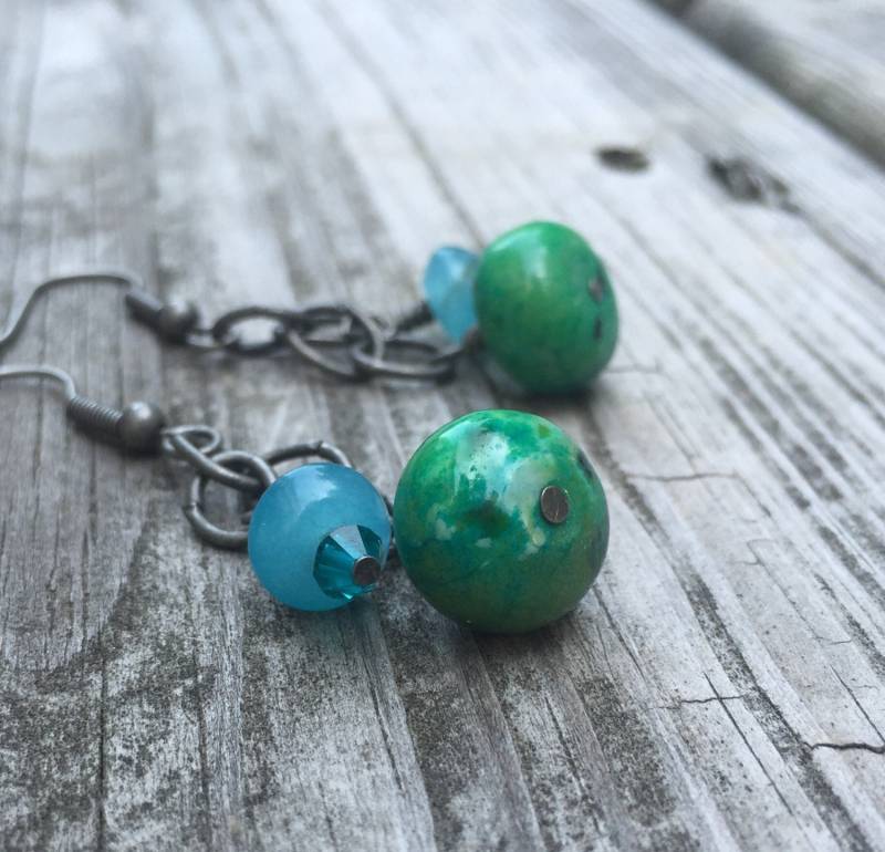 Handgemachte Türkis-Ohrringe Oxidierte Silberkette von smutopia