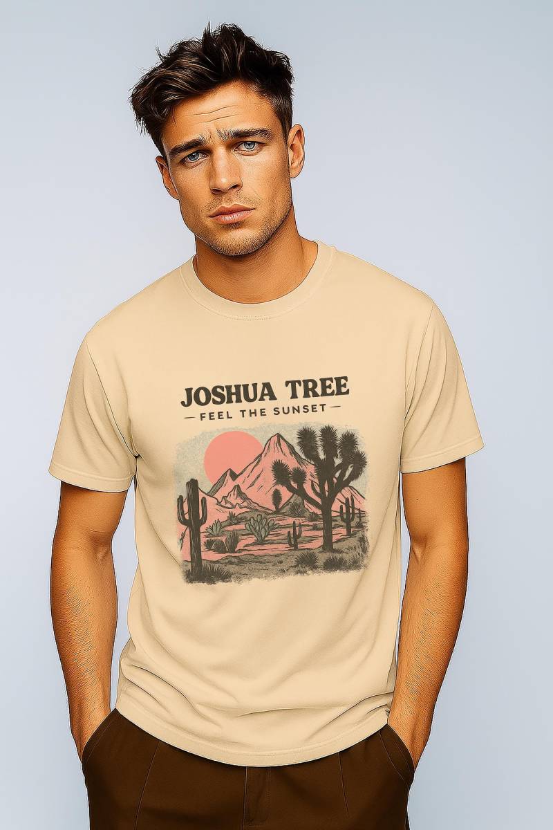Herren Organic T-Shirt Joshua Tree Print Design - California Shirt Bio-Baumwolle Rundhals von smygfashion