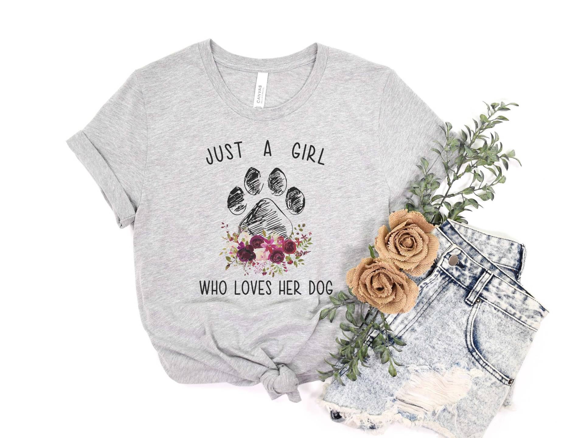 Damen Hundeliebhaber Shirt Mit Spruch Just A Girl Who Loves Her Dog, Heather Grey Paw Print Tshirt Plus Sizes, Einzigartige Geschenkideen Für Damen Hundeliebhaber Shirt Mit Spruch Just A Girl Who Loves Her Dog, Heather Grey Paw Print Tshirt Plus Sizes, Einzigartige Geschenkideen Für von snowypalms