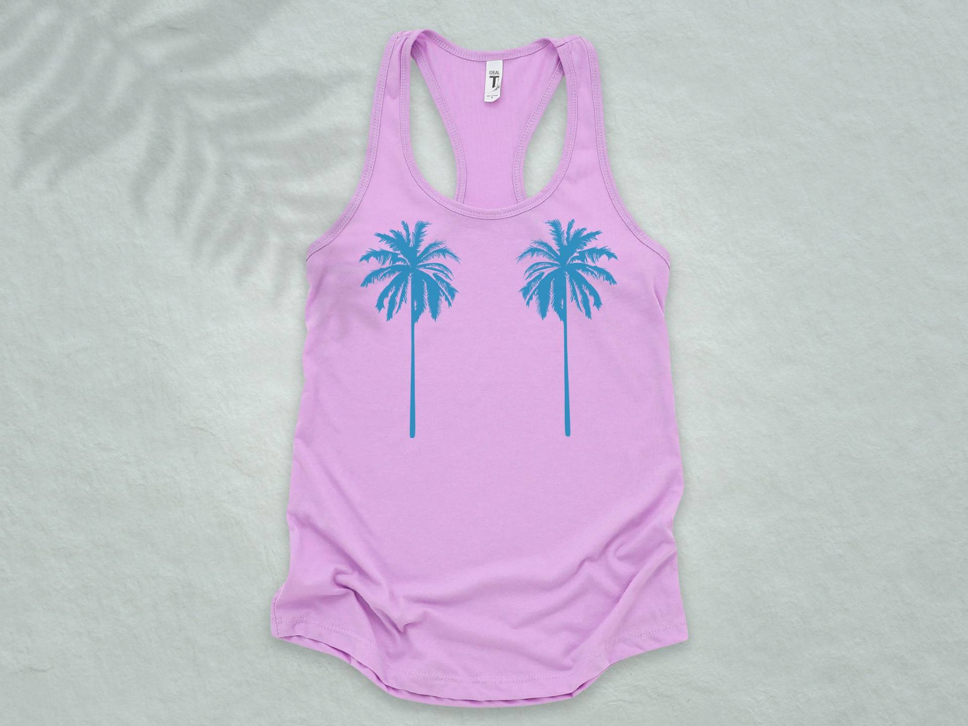 Damen Strand Shirt Mit Palmen Aufdruck Auf Einem Racerback Tank Top, Sommer Outfit Für Die Beach Cruises Grils Trips Oder Badeanzug Vertuschungen von snowypalms