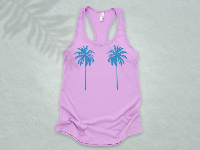 Damen Strand Shirt Mit Palmen Aufdruck Auf Einem Racerback Tank Top, Sommer Outfit Für Die Beach Cruises Grils Trips Oder Badeanzug Vertuschungen von snowypalms