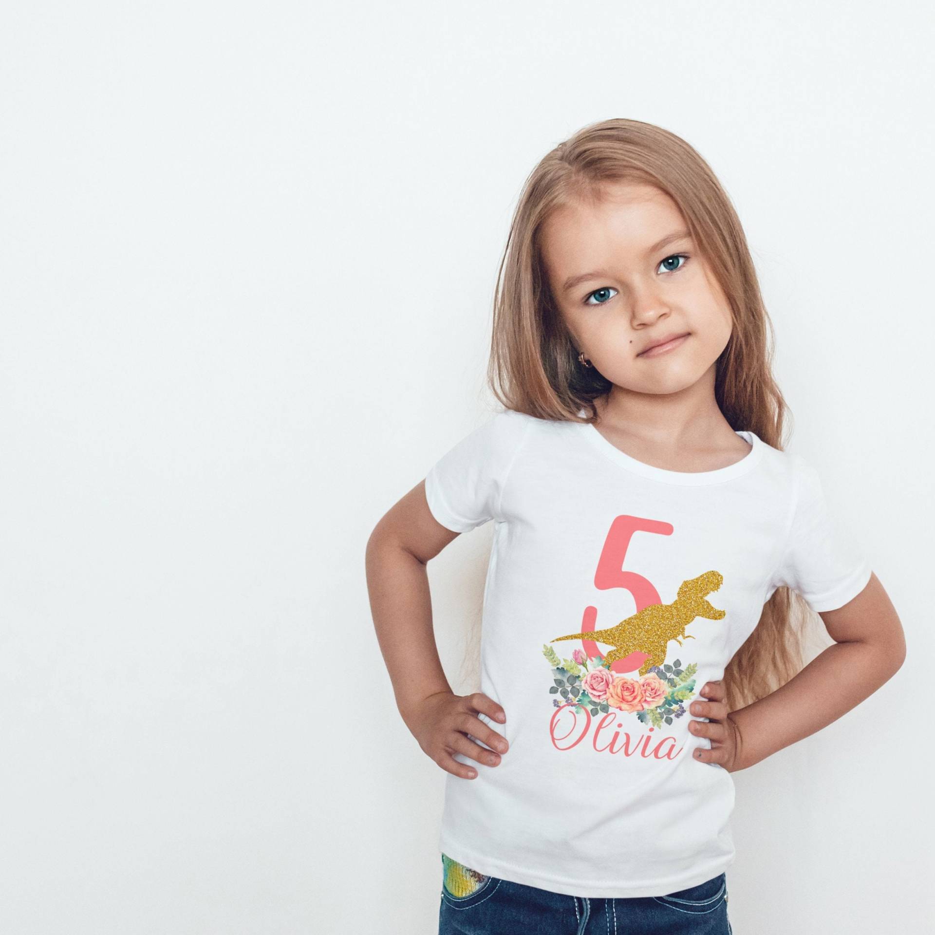 Dinosaurier Geburtstag Shirt/Mädchen Top Personalisierte Rosa Glitzer Gedruckt T-Rex Party Outfit Dinosaurier Geburtstag Shirt/Mädchen Top Personalisierte Rosa Glitzer Gedruckt T-Rex Party Outfit von snowypalms