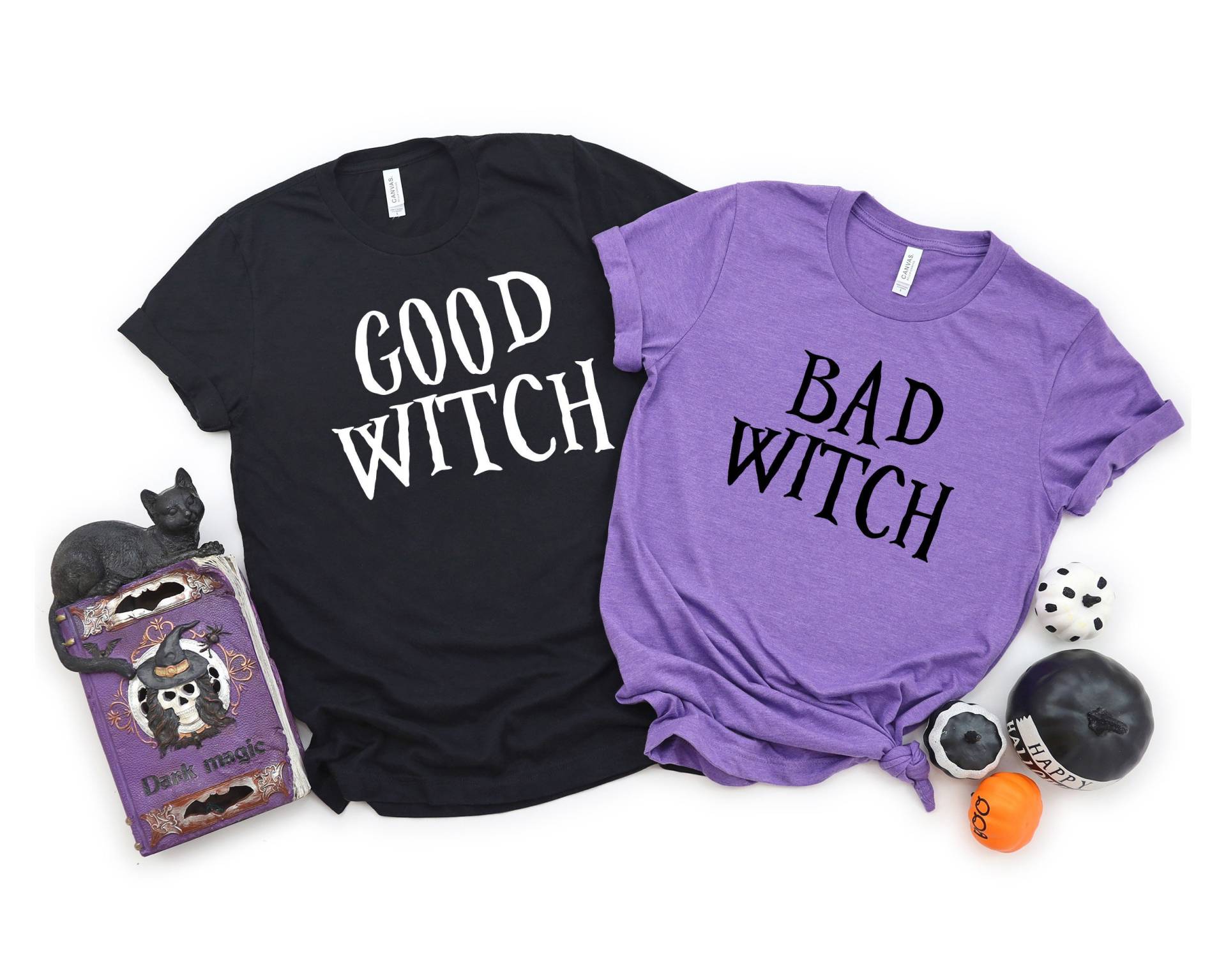 Personalisierte Passende Halloween-Shirts Mit Sprüchen Gute Hexe Und Böse Für Beste Freunde, Bedrucktes Lustiges Bff Halloween-T-Shirt von snowypalms
