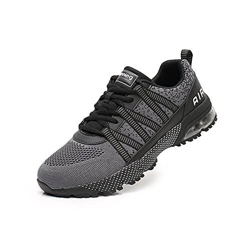 snugnap Laufschuhe Herren Damen Sneaker Sportschuhe Luftkissen Turnschuhe Running Tennis Schuhe Atmungsaktiv Straßenlaufschuhe Walkingschuhe Schwarz Blau Z3027 Grau EU 38 Grey von snugnap