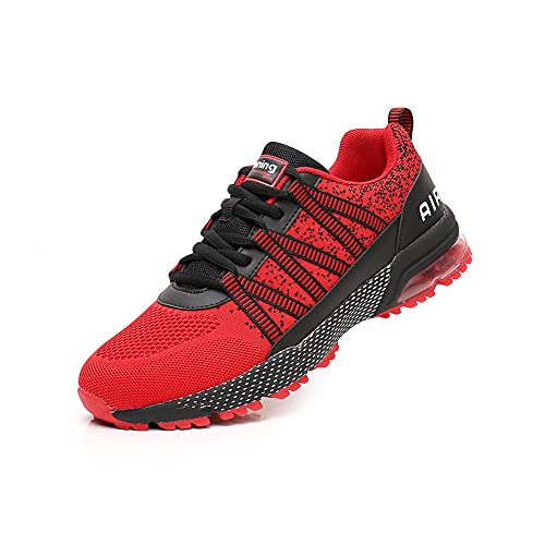 snugnap Laufschuhe Herren Damen Sneaker Sportschuhe Luftkissen Turnschuhe Running Tennis Schuhe Atmungsaktiv Straßenlaufschuhe Walkingschuhe Schwarz Blau Z3027 Rot EU 37 Red von snugnap