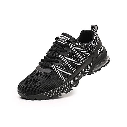 snugnap Laufschuhe Herren Damen Sneaker Sportschuhe Luftkissen Turnschuhe Running Tennis Schuhe Atmungsaktiv Straßenlaufschuhe Walkingschuhe Schwarz Blau Z3027 Schwarz EU 37 Black von snugnap