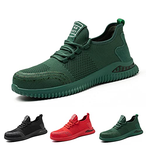 snugnap Sicherheitsschuhe Herren Damen Arbeitsschuhe Leicht Stahlkappenschuhe rutschfeste Atmungsaktiv Schutzschuhe Sneaker Schwarz Rot Grü Grün Green EU 42 von snugnap