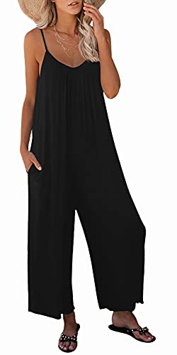 SNUGWIND Damen-Overall, lässig, ärmellos, mit Riemen, verstellbar, dehnbar, lange Hose, Strampler mit Taschen, 01 Schwarz, Large von snugwind