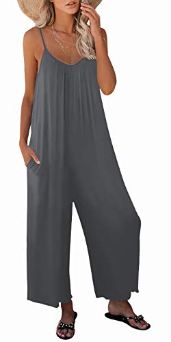 SNUGWIND Damen-Overall, lässig, ärmellos, mit Riemen, verstellbar, dehnbar, lange Hose, Strampler mit Taschen, 02 Grau, Large von snugwind