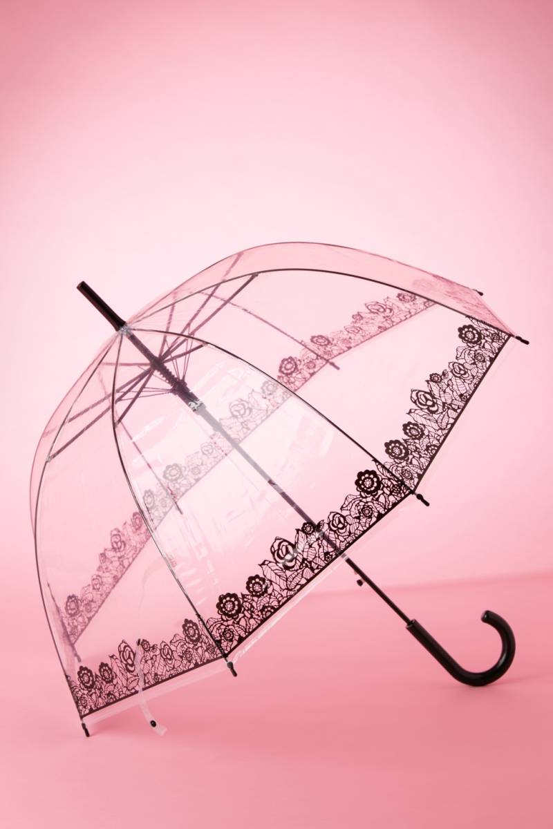 Dentelle Flower Transparenter Kuppelschirm in Schwarz von so rainy