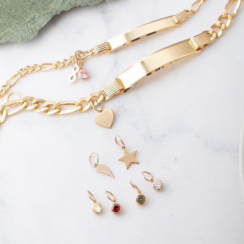 14K 18K Massivgold Zirkonia Birthstone Charms, Cz Lünette Charms Für Ihre Halsketten, Armbänder Oder Fußkettchen 14K 18K Massivgold Zirkonia Birthstone Charms, Cz Lünette Charms Für Ihre Halsketten, Armbänder Oder Fußkettchen von sochicShe