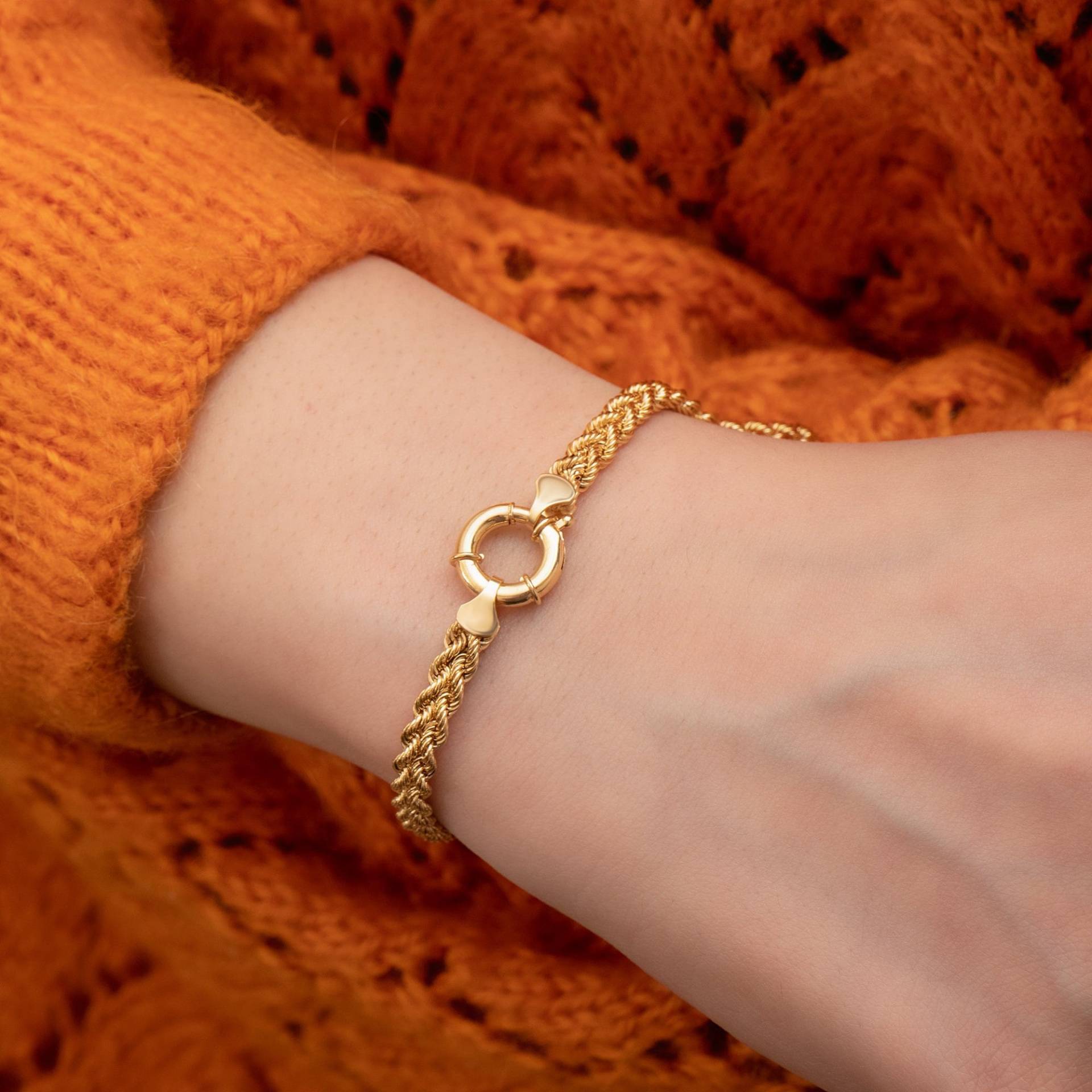 Seil Ketten Armband, 14K Echtgold, Twisted Kette, Echt Gold Geflochtenes Seil, Gelbgold Armband Für Frauen, Valentinstag Geschenk von sochicShe