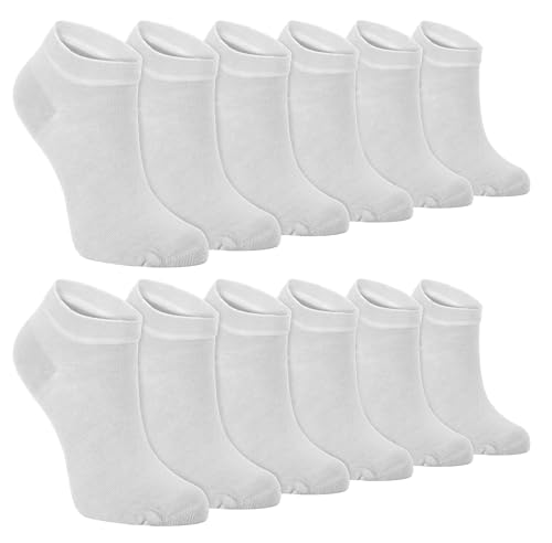 12er Pack Herren Bambus Sneaker Socken | Sock Snob | Atmungsaktive Gepolsterte Unsichtbar Kurz Socken (40-45, Weiß) von Sock Snob