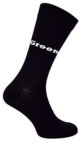 Herren Hochzeitssocken | Neuheit Groomsman und Bester Mann Socken in Schwarz | Hochzeitstag Socken für Vater und Bruder der Braut (39-45, Bräutigam) von Sock Snob