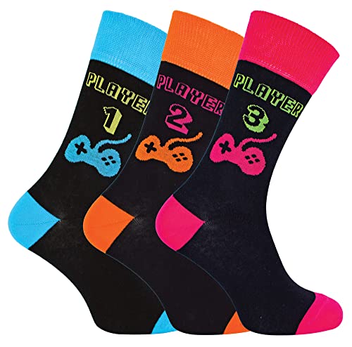 Herren Retro Gaming Funky Neuheit Videospiel Socken 39-45 | 3 Paar | Sock Snob (Spieler 1/2/3) von Sock Snob