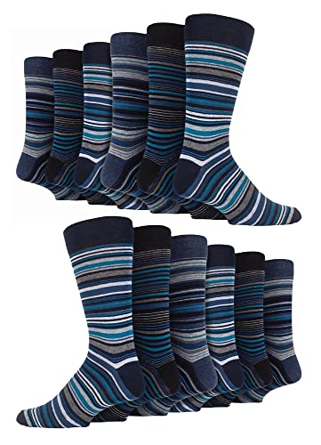 Sock Snob 12er Pack Herren Socken Striefen Bunt Gestreifte Gemusterte Baumwolle Business Socken (39-45, Leicester) von Sock Snob