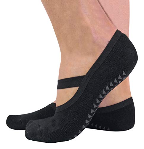 2er Pack Damen Baumwolle Bunt Invisible Yoga Socken Füßlinge mit Antirutsch ABS Sohle und Silikon (37/42 EUR, Black) von Sock Snob
