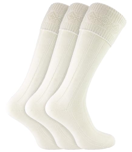 Sock Snob 3er Pack Herren Kilt Socken für Winter Warm Lang Gerippt Wollsocken | Kniestrümpfe in Weiß Creme (39-45, Creme) von Sock Snob