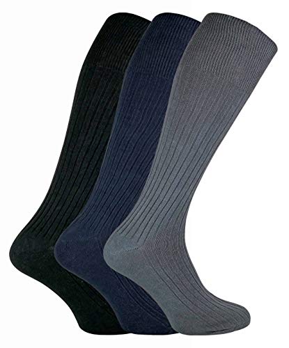 Sock Snob - 3er Pack Herren Lang Knielang Kniehohe Gerippt 100% Baumwolle Socken (39-45 EU, XLCS BNG) von Sock Snob