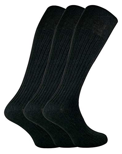 sock snob - 3er Pack Herren Lang Knielang Kniehohe Gerippt 100% Baumwolle Socken (39-45 EU, XLCS Schwarz) von Sock Snob