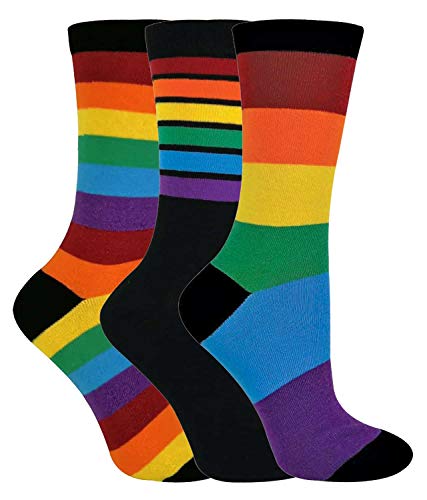 sock snob - 3er Pack Herren und Damen Baumwolle Bunt Streifen Regenbogen Socken (39-45, Rainbow) von Sock Snob