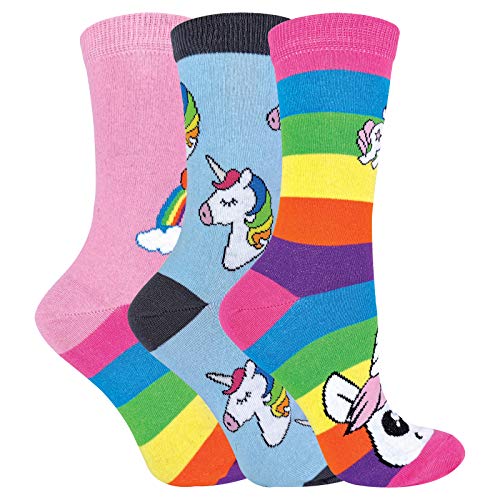 Sock Snob - 3er Pack Kinder Jungen Mädchen Regenbogen Einhorn Socken mit Bunt Streifen (30-36, Regenbogen) von Sock Snob