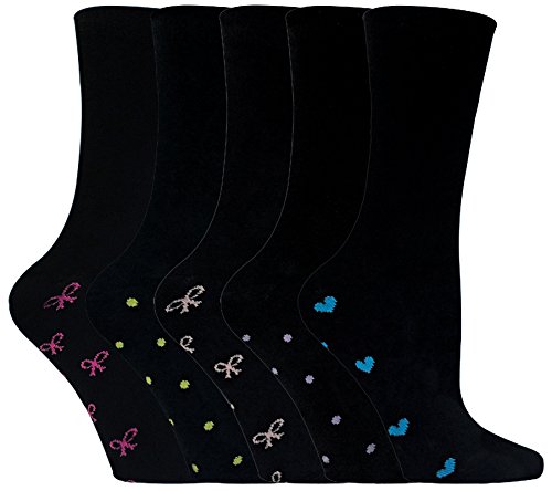 sock snob - 5 Paar Damen Baumwolle Schwarz Socken mit Herzen und Gepunktet Motiv (37-42, Schwarz) von Sock Snob