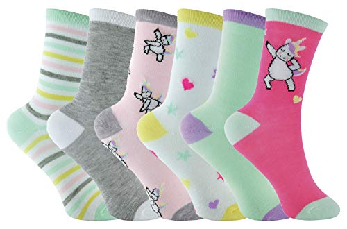 sock snob - 6er Pack Elegant Lustig Bunt Mädchen Einhorn Socken (31-36 EU, Rosa) von Sock Snob