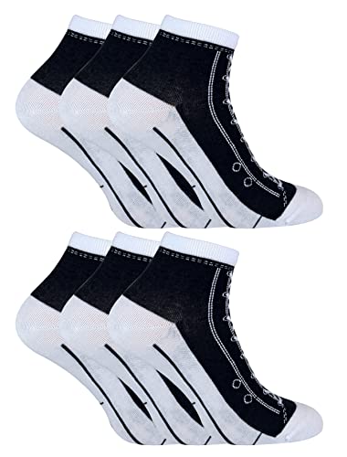 Sock Snob 6er Pack Socken Die Wie Schuhe Aussehen Herren und Damen | Baumwoll Schuhdesign Socken für Basketballschuhe (37-40, Schwarz) von Sock Snob