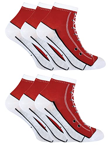 Sock Snob 6er Pack Socken Die Wie Schuhe Aussehen Herren und Damen | Baumwoll Schuhdesign Socken für Basketballschuhe (39-45, Rot) von Sock Snob