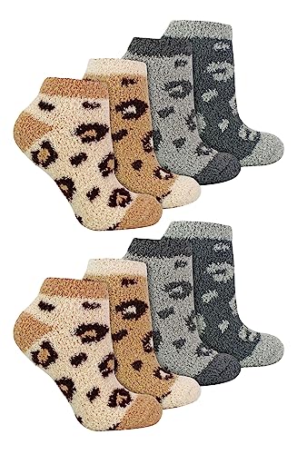 8er Pack Damen Flauschige Tier Socken | Atmungsaktiv Neuheit Lustig Plüsch Fuzzy Kurz Kuschelsocken (37-42, Grau/Beige) von Sock Snob