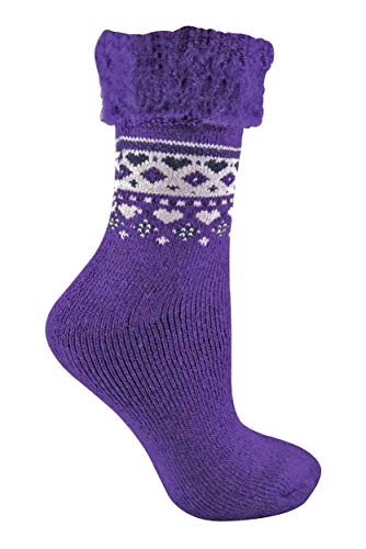 sock snob Damen Winter Wolle Norweger Muster Kuschelig Bettsocken Kuschelsocken (37/42, 28 Purple) von Sock Snob