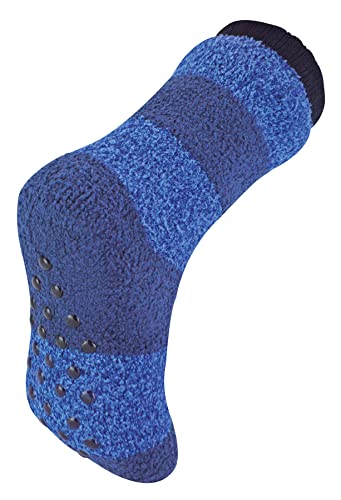 Sock Snob Herren Antirutsch Hüttensocken Mit Rudolph | Abs Sohle Stoppersocken Zum Tragen Zu Hause | Winter Flauschig Weihnachtssocken Kuschelsocken (40-45, Navy blau) von Sock Snob