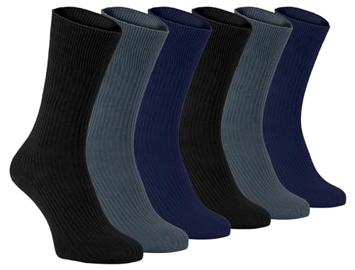 Sock Snob TSFD01 Herren-Socken, leicht, atmungsaktiv, 100% Baumwolle, nicht elastisch, lockere Passform, weite Oberseite, 6 Paar von Sock Snob