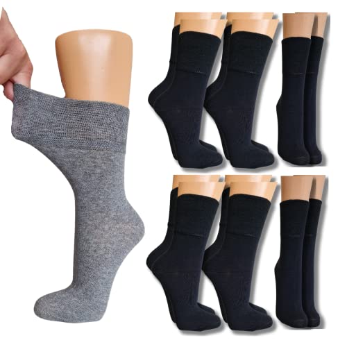 socken-und-mehr | 6 Paar Damensocken Diabetiker geeignet | Gesundheitssocken | Ohne Gummi Druck | Venensocken | Extra weiter Bund (as3, numeric, numeric_39, numeric_42, regular, regular, schwarz) von socken-und-mehr