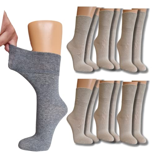 socken-und-mehr | 6 Paar Damensocken Diabetiker geeignet | Gesundheitssocken | Ohne Gummi Druck | Venensocken | Extra weiter Bund (as3, numeric, numeric_35, numeric_38, regular, regular, beige) von socken-und-mehr