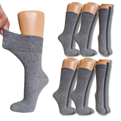 socken-und-mehr | 6 Paar Damensocken Diabetiker geeignet | Gesundheitssocken | Ohne Gummi Druck | Venensocken | Extra weiter Bund (as3, numeric, numeric_39, numeric_42, regular, regular, grau) von socken-und-mehr