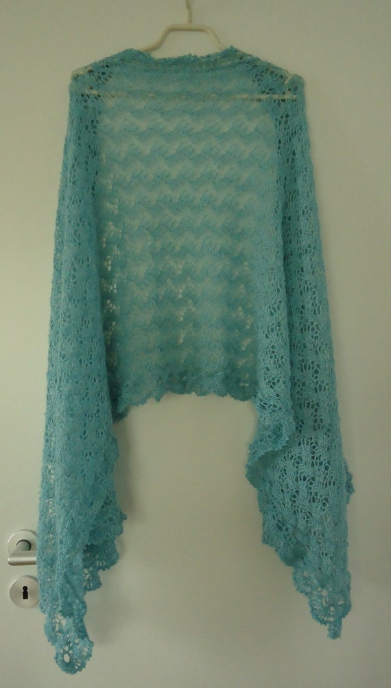 Handgestrickte Stola in Mint Aus Babyalpaka/Maulbeerseide/Kaschmir Mit Lochmuster von socken66