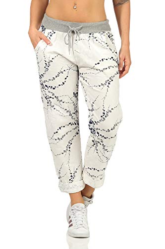 Damen Freizeithose leichte Jogger Sweatpants Sommerhose mit Gummizug Baumwolle Größe 36-44 (36-38, Blumenranke) von sockenhimmel