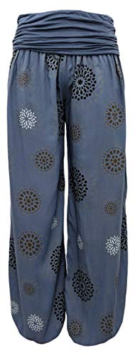 Haremshose für Damen Flatterhosen Sommerhosen mit Druck luftige Aladinhose locker leichte Urlaubshose Tuchstoff (38-40, Blau) von sockenhimmel