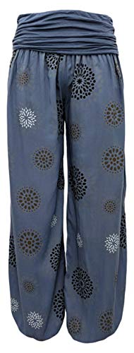 Haremshose für Damen Flatterhosen Sommerhosen mit Druck luftige Aladinhose locker leichte Urlaubshose Tuchstoff (38-40, Blau) von Sockenhimmel
