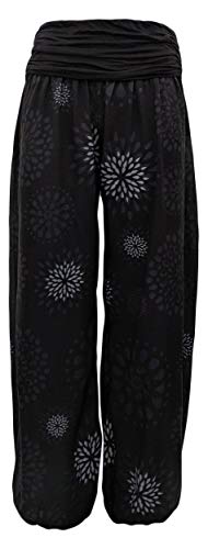 Haremshose für Damen Flatterhosen Sommerhosen mit Druck luftige Aladinhose locker leichte Urlaubshose Tuchstoff (38-40, Schwarz) von Sockenhimmel