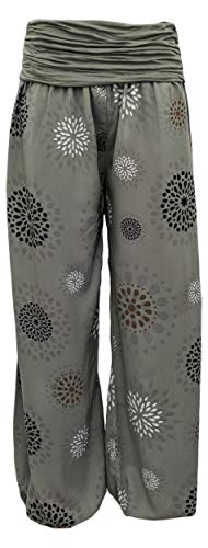 Haremshose für Damen Flatterhosen Sommerhosen mit Druck luftige Aladinhose locker leichte Urlaubshose Tuchstoff (42-44, Kahki) von Sockenhimmel