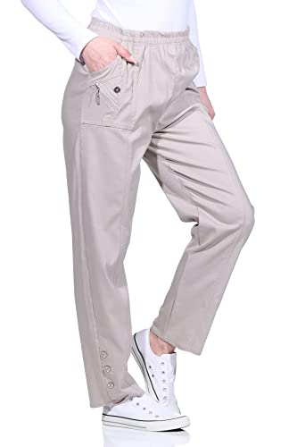 Sommerhosen Damen - Stretch Hose mit Gummizug - Schlupfhose - luftig leichte Stoffhose - Freizeithose - Größe 38 bis 54 (40-42, Natur) von sockenhimmel