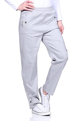 Sommerhosen Damen - Stretch Hose mit Gummizug - Schlupfhose - luftig leichte Stoffhose - Freizeithose - Größe 38 bis 54 (42-44, Hellgrau) von Sockenhimmel