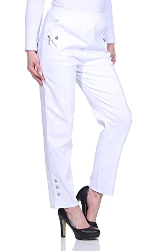 Sommerhosen Damen - Stretch Hose mit Gummizug - Schlupfhose - luftig leichte Stoffhose - Freizeithose - Größe 38 bis 54 (44-46, Weiß) von Sockenhimmel