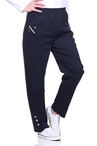 Sommerhosen Damen - Stretch Hose mit Gummizug - Schlupfhose - luftig leichte Stoffhose - Freizeithose - Größe 38 bis 54 (46-48, Marine) von Sockenhimmel