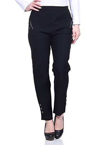 Sommerhosen Damen - Stretch Hose mit Gummizug - Schlupfhose - luftig leichte Stoffhose - Freizeithose - Größe 38 bis 54 (48-50, Schwarz) von Sockenhimmel
